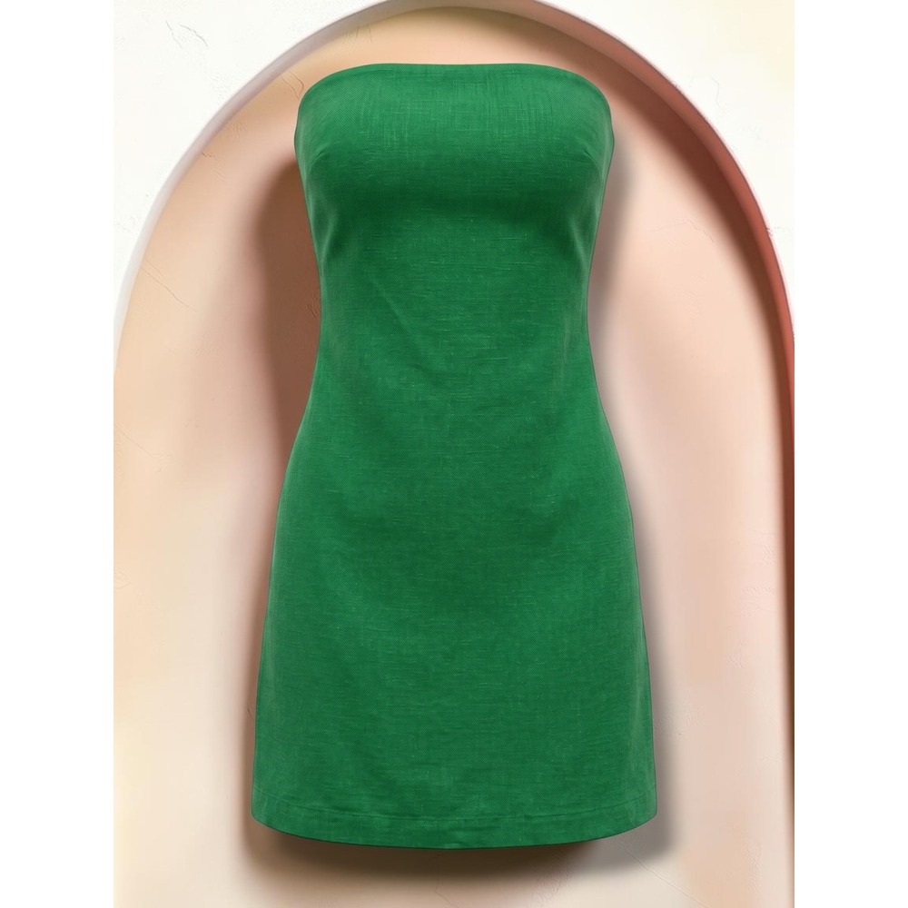 Free People Strapless Linen Blend Cutout Back Mini Dress Green Small